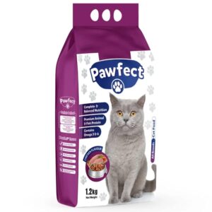 Pawfect Adult Cat Food 1.2kg Pakistan Made Pawfect Chicken Fish Cat Food with Taurine & Omega