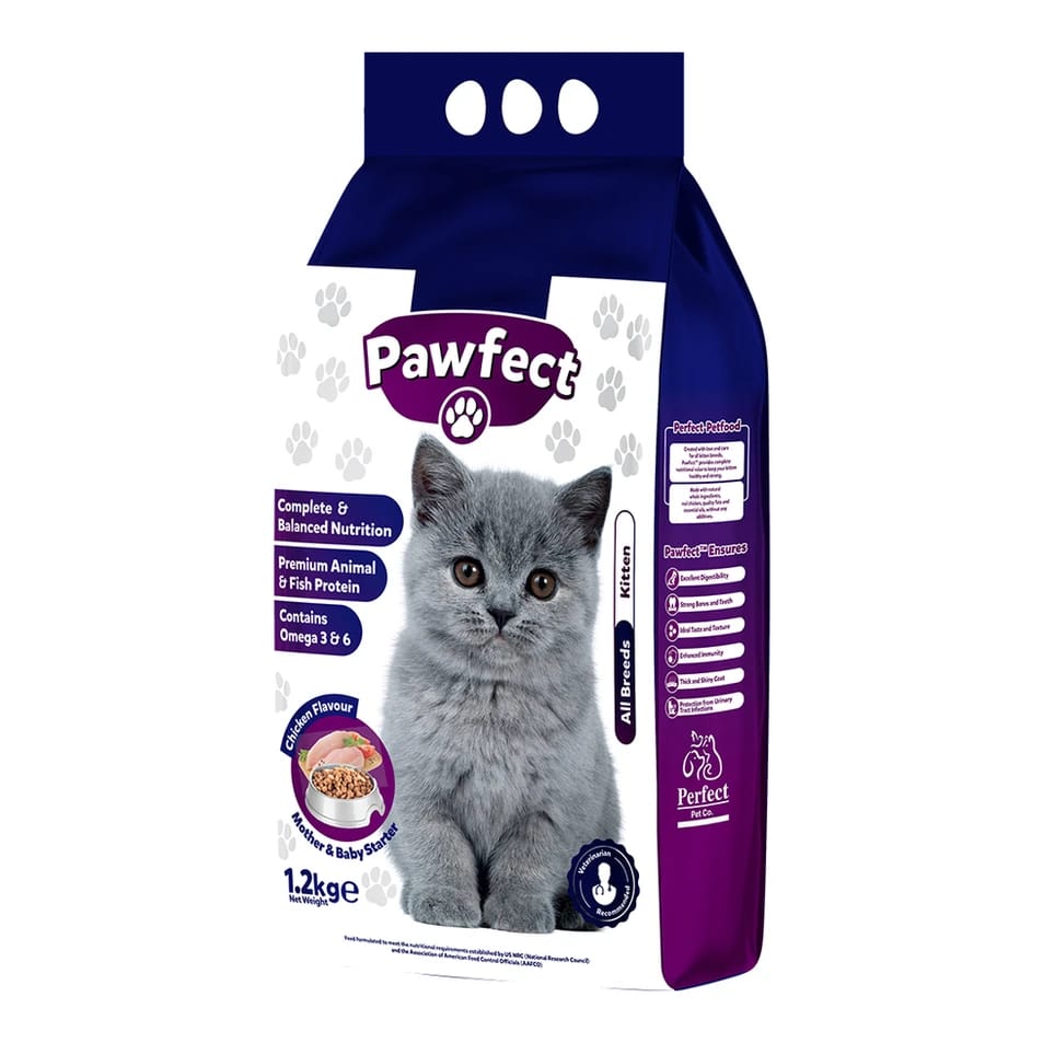 Pawfect Kitten Cat Food 1.2kg Pakistan High Protein Cat Food for Kittens Made in Pakistan Pawfect Chicken Fish Omega Kitten Cat Food